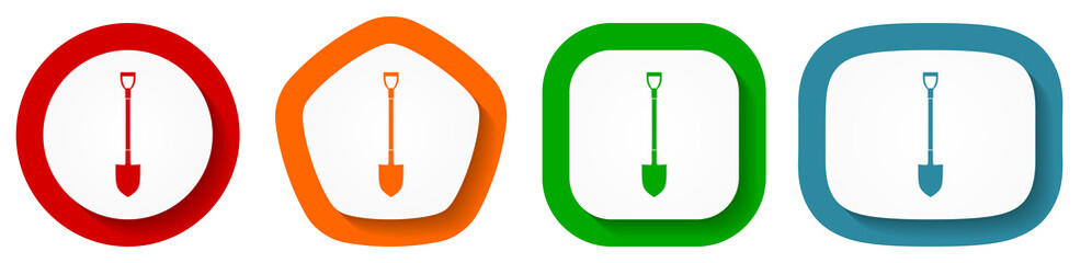 Aufkleber - Shovel, gardening tool vector icon set, flat design buttons on white background for webdesign and mobile applications