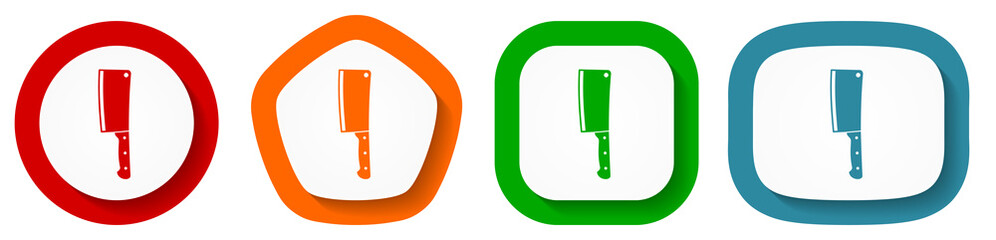 Fototapete - Cleaver knife vector icon set, flat design buttons on white background for webdesign and mobile applications