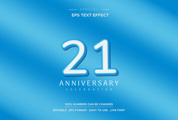 Twenty one year anniversary text effect, on blue background