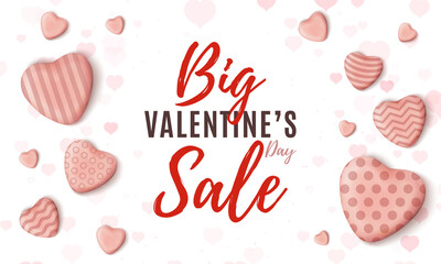 Sticker - Big Valentines Day sale. Minimalistic web design template on white background.