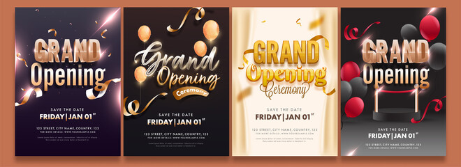 Sticker - Grand Opening Party Flyer Or Invitation Template Layout In Four Options.