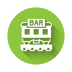 Poster - White Restaurant train icon isolated with long shadow. Green circle button. Vector.