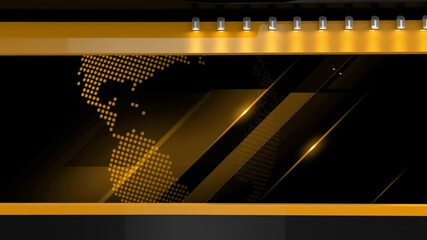 Tv studio. News room. Studio Background. Yellow. Newsroom bakground. Backdrop for any green screen or chroma key video production. Loop. 3D rendering.