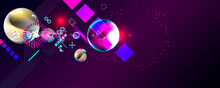 Synthwave Vaporwave Retrowave Glitch Circle With Blue And Pink Glows Futuristic Art Neon Abstraction Background Cosmos New Art 3d Starry Sky Glowing Galaxy And Planets Blue Circles