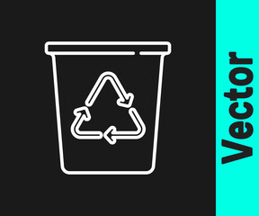 Wall Mural - White line Recycle bin with recycle symbol icon isolated on black background. Trash can icon. Garbage bin sign. Recycle basket sign. Vector.