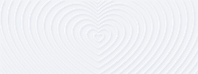 Wall Mural - 3d white rippled hearts with soft shadow on light bg from center. abstract elegant seamless pattern.