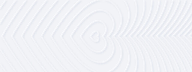 Wall Mural - 3d white rippled hearts with soft shadow on light bg from center. abstract elegant seamless pattern.