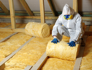 Wall Mural - Construction worker installing glass wool