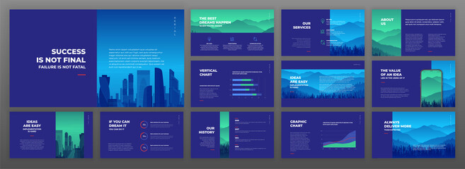 Creative powerpoint presentation templates set. Use for creative keynote presentation background, brochure design, website slider, landing page, annual report, company profile.