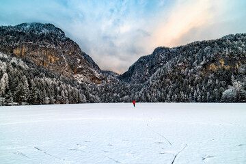 Wall Mural - ice skating on frozen lake