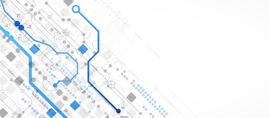 Abstract technology concept. Circuit board, high computer color background. Vector illustration with space for content, web - template, business tech presentation.