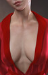 Topless beauty woman body covering her big breast. 3D-image