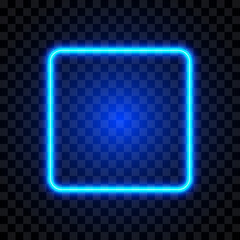 Neon blue square frame, isolated, vector illustration.