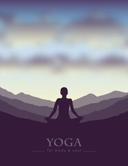 Wall Mural - meditation concept silhouette on beautiful mountain landscape vector illustration EPS10