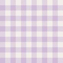 Spring Gingham Pattern In Pastel Purple. Seamless Light Check Plaid Graphic Background Vector For Tablecloth, Dress, Gift Wrapping, Or Other Modern Easter Holiday Fashion Textile Print.
