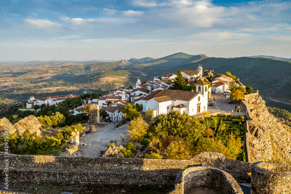 Charming town of Marvao seen from medieval castle, Portugal - obrazy, fototapety, plakaty 