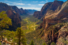 Scenic View Of Zion Canyon Seen From Angels Landing, Zion National Park, Utah, USA