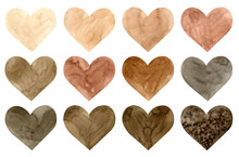 Watercolor Set Of Brown Hearts. Black Lives Matter. Valentine's Day Decoration. Nude And Neutral Colors.