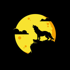 Wall Mural - Silhouette of wolf in front of the moon