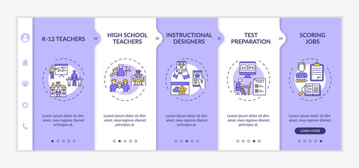 Wall Mural - online teaching jobs types onboarding vector template. test preparation and scoring job process. res