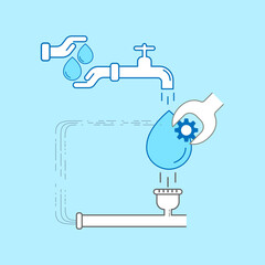 Wall Mural - Sustainable water resource management infographic. Editable stroke symbols. Vector illustration outline flat design style.