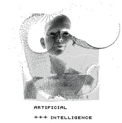 Aufkleber - Human head made of the array of particles, pixelated and glitched portret of supreme artificial intelligence. Generative computer art.