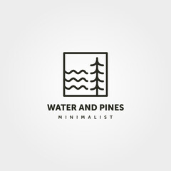 water and pine logo line art symbol vector minimalist illustration design
