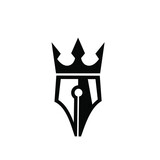 Fototapeta  - King pen writer vector flat illustration template. This design use crown symbol as nobility logo.