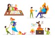 © Rudzhan - Family communication problems. Parental burnout concept. Scenes with exhausted, tired, unhappy parents and kids seeking attention. Set of flat cartoon vector illustrations isolated on white background