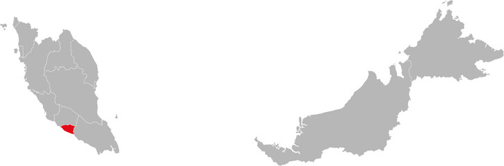 Sticker - Melaka state isolated on malaysia map. Gray background. Business concepts and backgrounds.