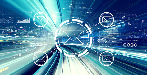 Email concept with abstract high speed technology POV motion blur