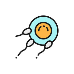 Sticker - Fertilization of egg with sperm, fertility flat color line icon.