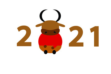 Wall Mural - Bull ox cow animal pet font number 2021 zodiac Chinese character red which translates to English lunar vector decoration ornament happy new year culture asian good luck forever rich wealthy healthy