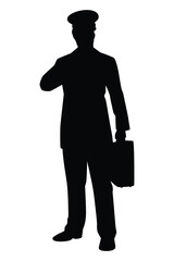 Airline pilot with suitcase silhouette vector on white background