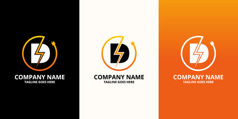 Flash initial letter D Logo Icon Template. Illustration vector graphic. Design concept Electrical Bolt and electric plugs With letter symbol. Perfect for corporate, more technology brand identity