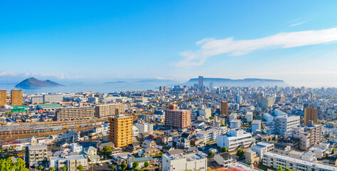 Canvas Print - 青空の都市風景 香川県