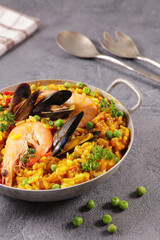 Wall Mural - spanish paella with seafood and pea