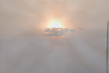 Beautiful sunset, cloudy sky from an aerial perspective