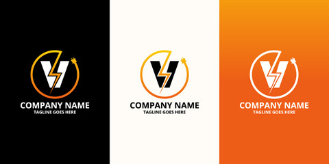 Flash initial letter V Logo Icon Template. Illustration vector graphic. Design concept Electrical Bolt and electric plugs With letter symbol. Perfect for corporate, more technology brand identity
