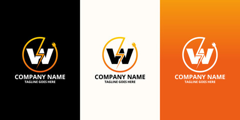 Flash initial letter W Logo Icon Template. Illustration vector graphic. Design concept Electrical Bolt and electric plugs With letter symbol. Perfect for corporate, more technology brand identity