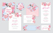 Cherry blossom or Sakura flower background template. Vector set of floral element for wedding invitations, greeting card, envelope, voucher, brochures and banners design.