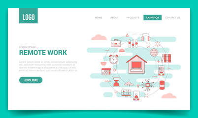 Wall Mural - remote work concept with circle icon for website template or landing page banner homepage outline st
