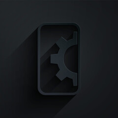 Paper cut Software, web development, programming concept icon isolated on black background. Programming language and program code on screen mobile. Paper art style. Vector.