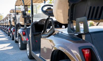 Wall Mural - Background image of multiple golf carts parked in order.