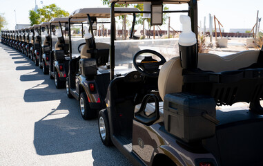 Wall Mural - Background image of multiple golf carts parked in order.