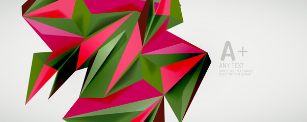 Vector triangle geometric backgrounds. Low poly 3d shape on light backdrop. Vector illustration for covers, banners, flyers and posters and other designs