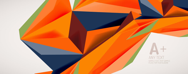 Vector triangle geometric backgrounds. Low poly 3d shape on light backdrop. Vector illustration for covers, banners, flyers and posters and other designs