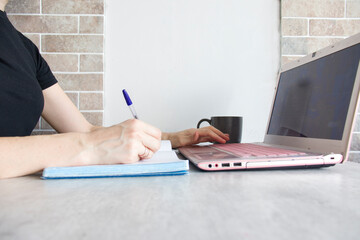 Woman hands typing on computer keyboard closeup, businesswoman or student using laptop panoramic banner, online learning, internet marketing and freelance work concept