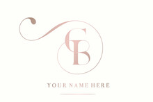 CB Monogram Logo.Abstract Typographic Signature Icon.Letter C And Letter B.Lettering Sign Isolated On Light Background.Alphabet Initials.Wedding Rose Gold Characters And Swirl Element.