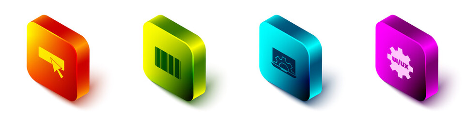 Set Isometric UI or UX design, Color palette guide, Web development and icon. Vector.